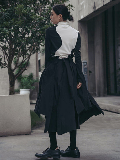 T-shirts urbains skinny à manches longues et col montant asymétriques contrastés 