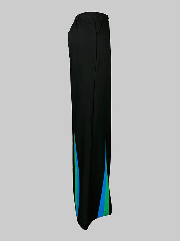 Loose Elasticity Pockets Printed Split-Joint Pants Trousers
