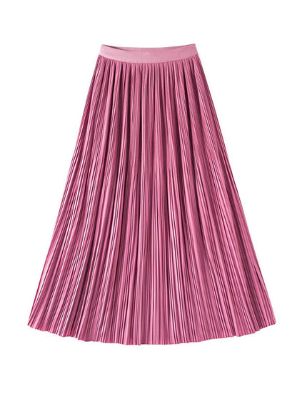 A-Line Loose Elasticity Pleated Solid Color Split-Joint Skirts