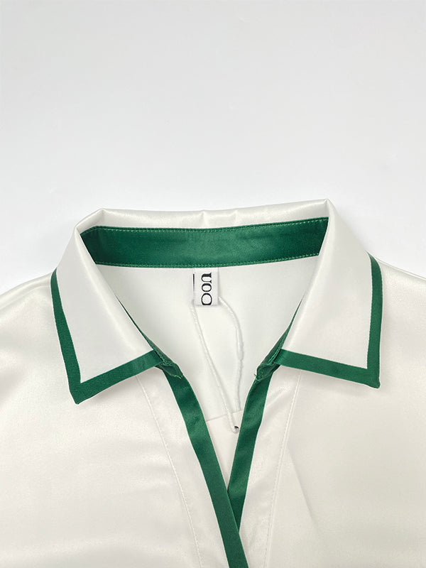 Long Sleeves Loose Buttoned Contrast Color Pockets Lapel Blouses&Shirts Tops