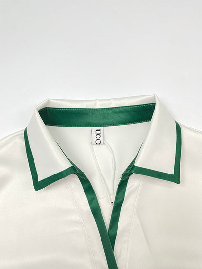 Long Sleeves Loose Buttoned Contrast Color Pockets Lapel Blouses&Shirts Tops