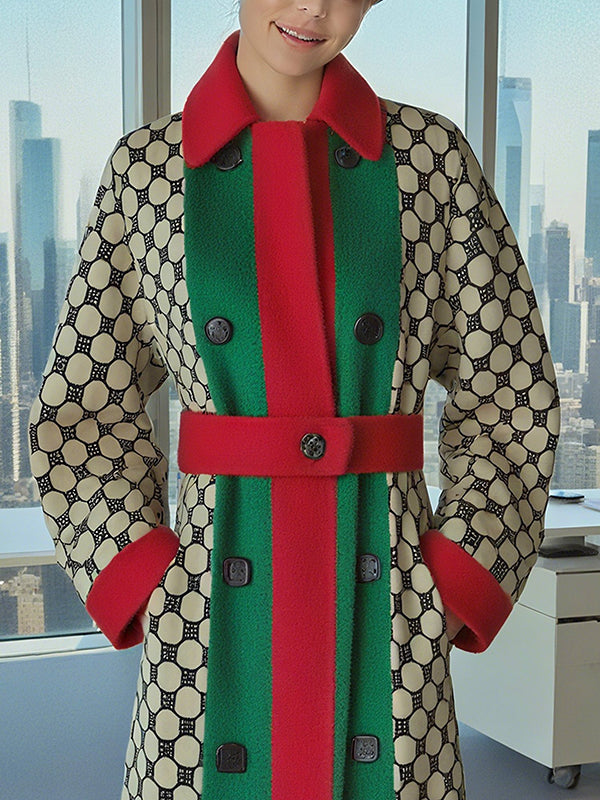 Long Sleeves Printed Split-Joint Lapel Cardigan Coats