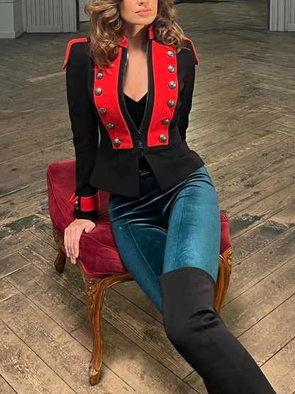 Vêtements d'extérieur amples à manches longues, boutonnés, fendus, fermeture éclair, col montant 