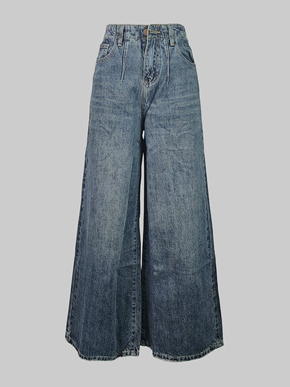 Loose Wide Leg Buttoned Fringed Pockets Jean Pants Bottoms