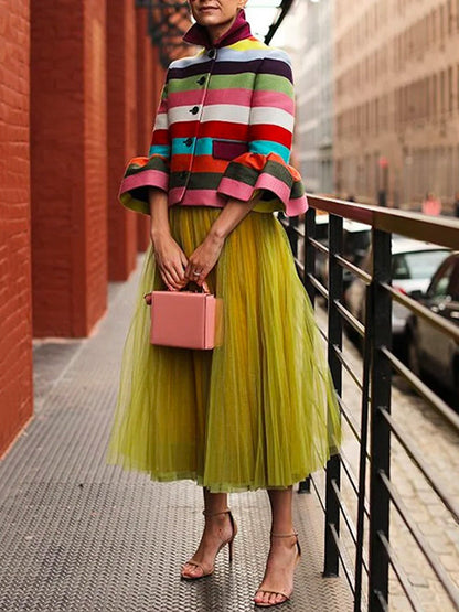 Vestes à revers rayées multicolores à manches évasées 