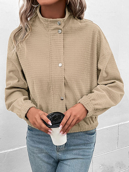 Long Sleeves Loose Buttoned Solid Color Zipper Lapel Jackets