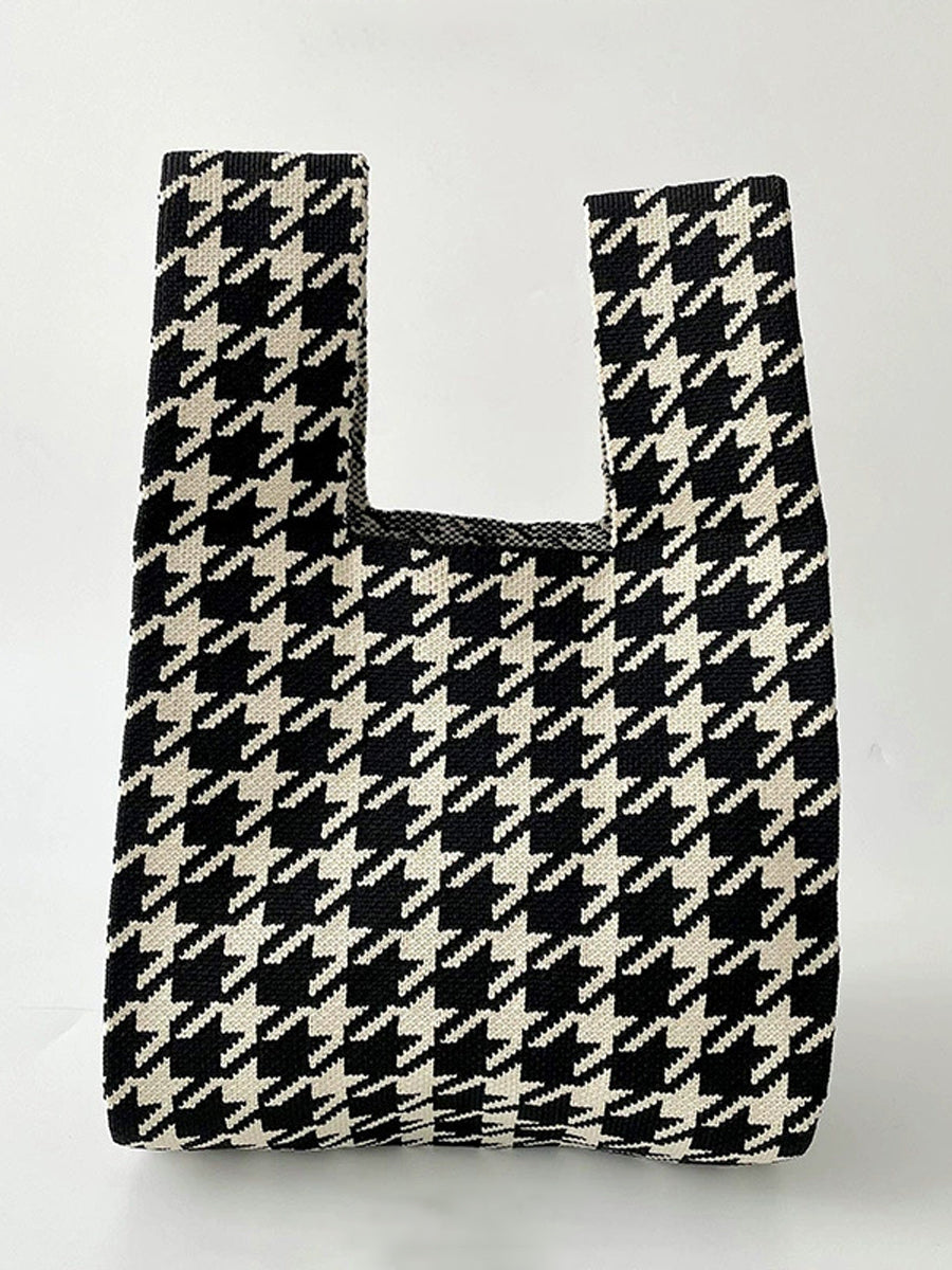 Houndstooth Contrast Color Satchels Bags