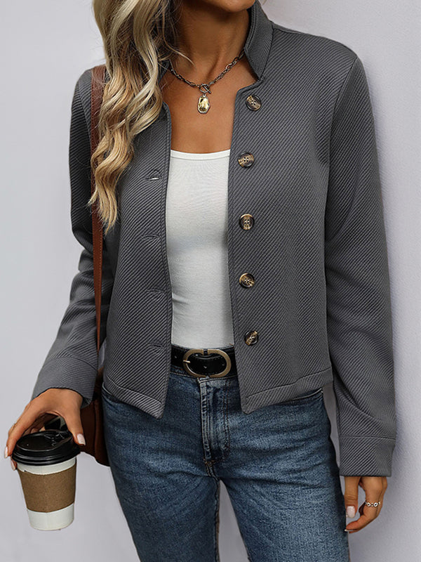 Vestes amples à manches longues et col montant boutonné 