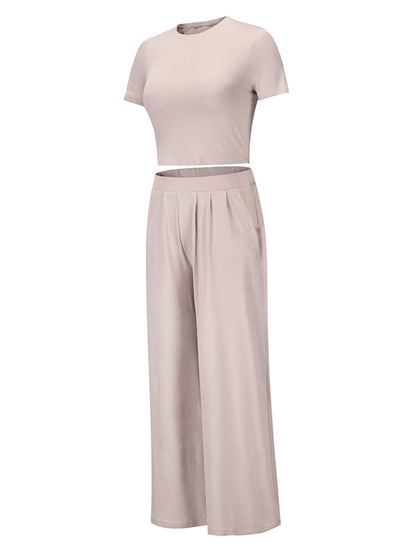 Simple Solid Color T-Shirt & Pants Two Pieces Set