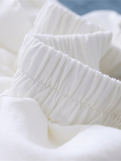 Einfache, lockere, einfarbige Knickerbocker aus Leinen mit weitem Bein und Kordelzug 