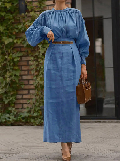 Loose Pleated Solid Color Split-Joint Skirts