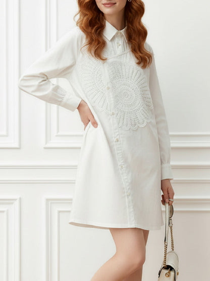 Long Sleeves Applique Asymmetric Buttoned Lapel Mini Dresses