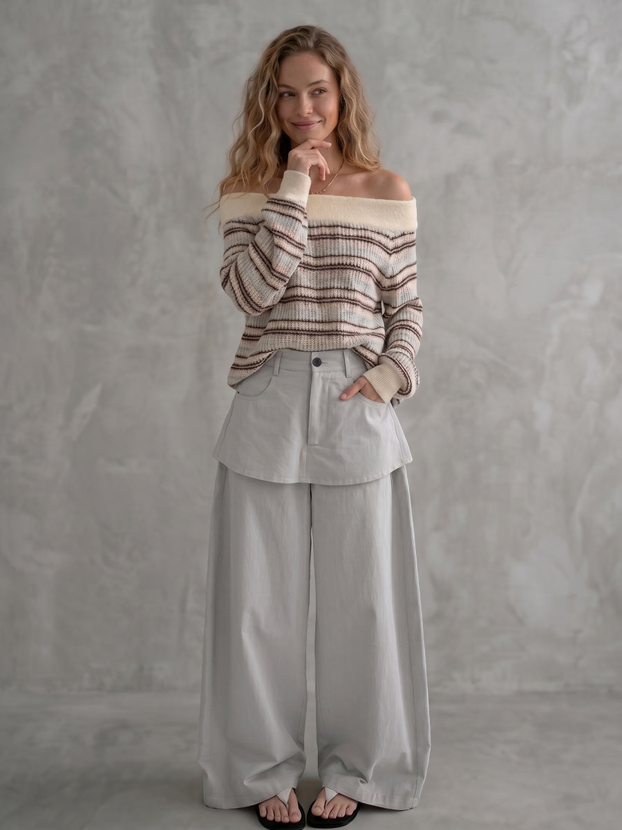False Two High Waisted Buttoned Pockets Solid Color Pants