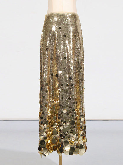 A-Line High Waisted Sequined Shiny Skirts Bottoms