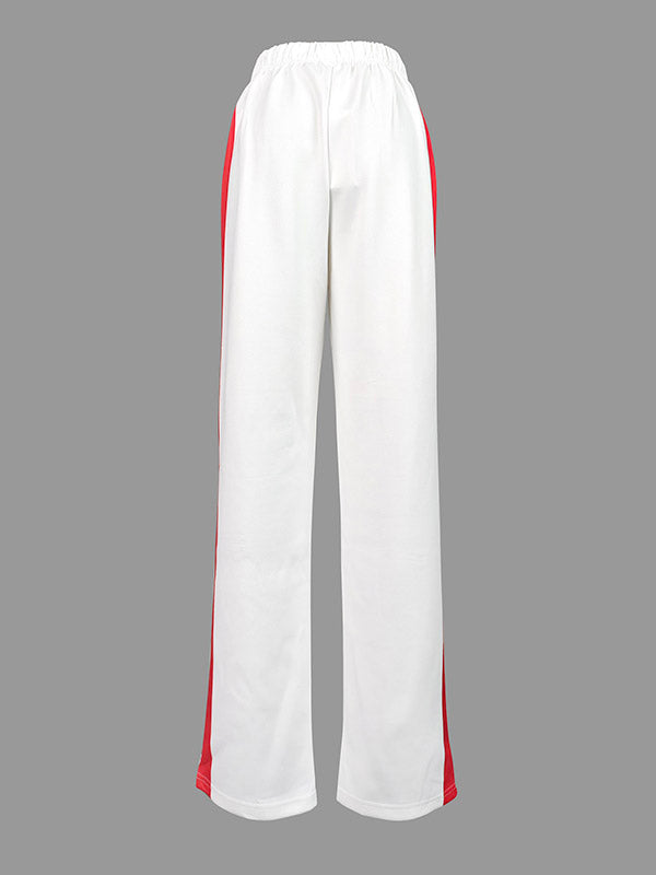 Loose Straight Leg Contrast Color Split-Joint Striped Pants Trousers