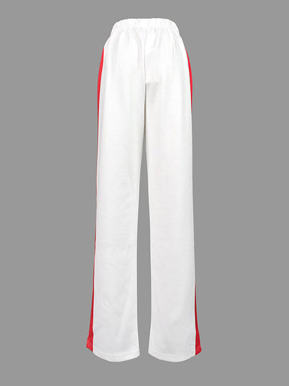 Loose Straight Leg Contrast Color Split-Joint Striped Pants Trousers