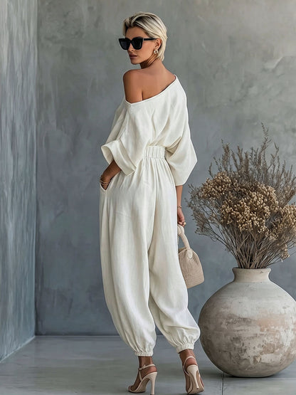High Waisted Wide Leg Elasticity Pockets Solid Color Pants Trousers
