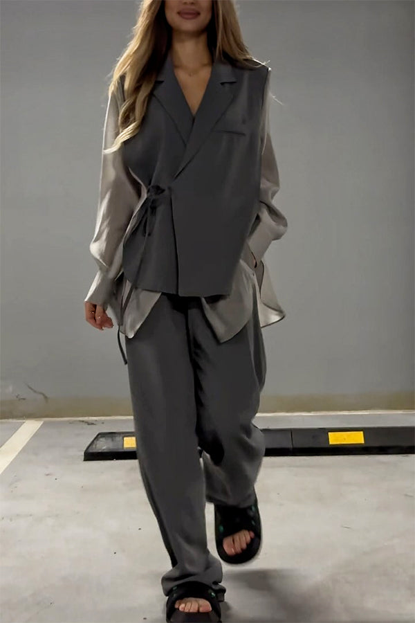 Fashion lar patchwork shirt pants two piece set