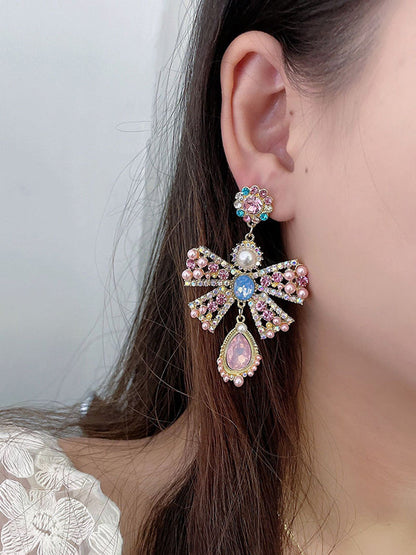 Statement Pink Bow-Embellished Earrings Accessories