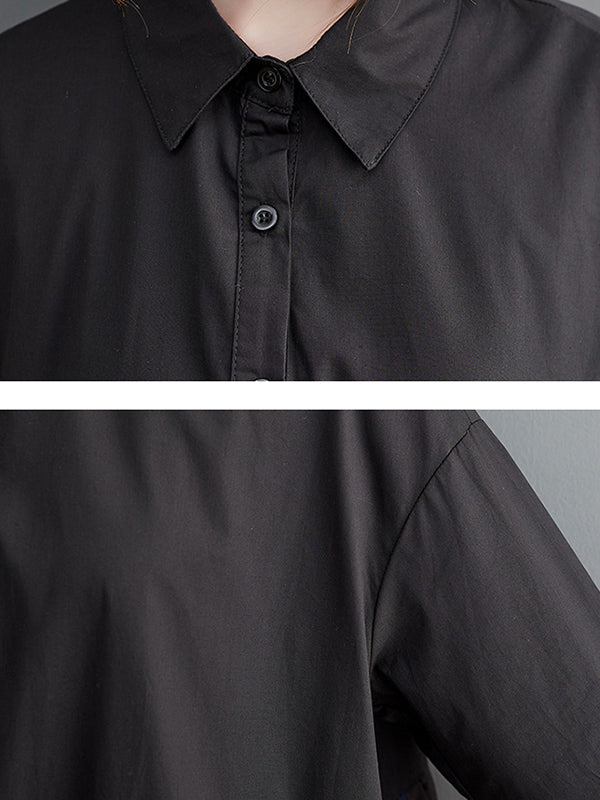 A-Linie Lange Ärmel Kontrastfarben Plisseedruck Split-Joint Polo Midikleider 