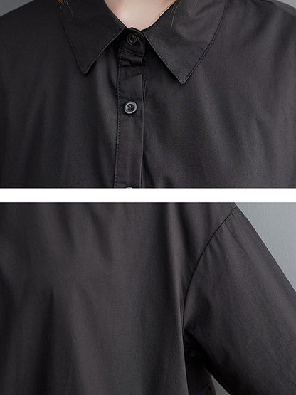 A-Linie Lange Ärmel Kontrastfarben Plisseedruck Split-Joint Polo Midikleider 