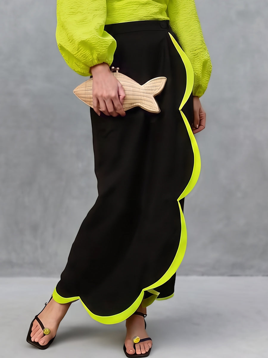 Contrast Color Asymmetric High Waisted Skirts Bottoms