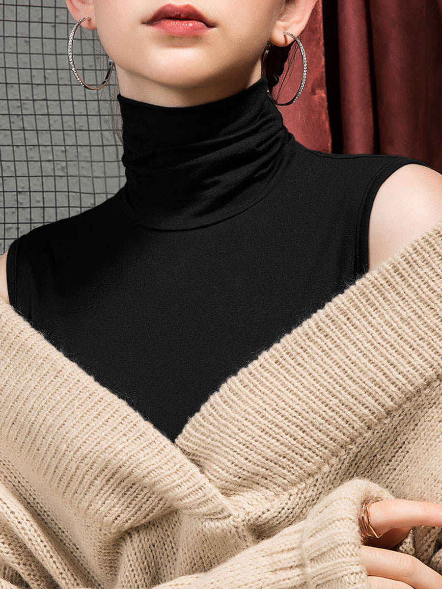 Solid Color Sleeveless Skinny High-neck T-Shirts Tops