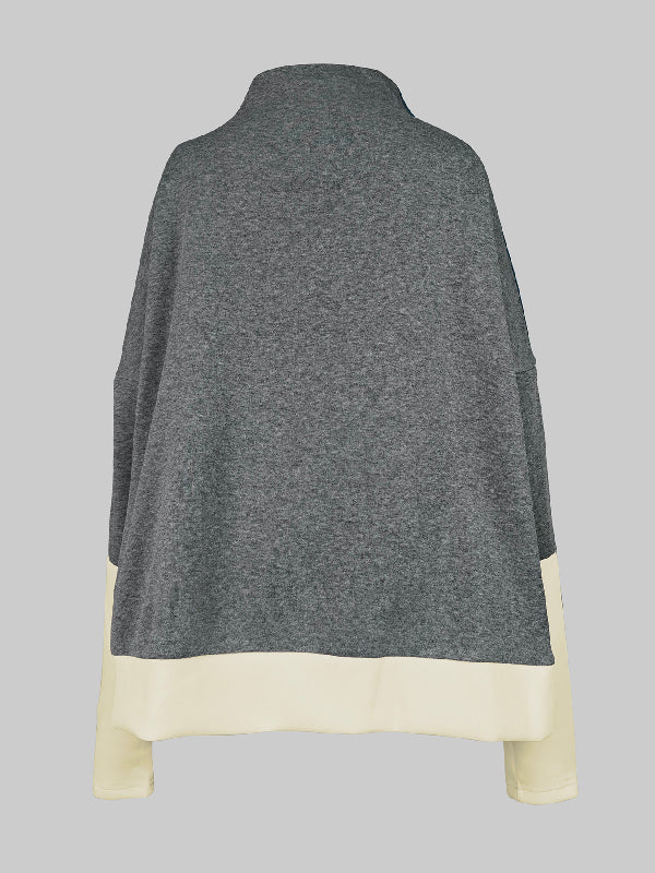 Long Sleeves Contrast Color Split-Joint High Neck Hoodies&Sweatshirt Sweatshirt Tops Tops