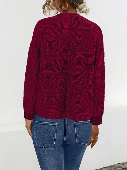 Long Sleeves Loose Solid Color Round-Neck T-Shirts