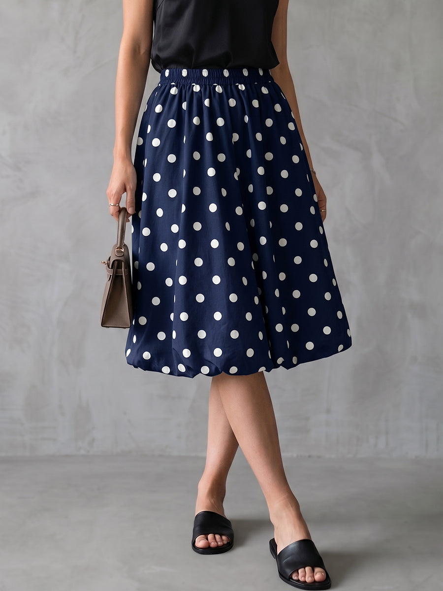 High Waisted Loose Contrast Color Elasticity Pleated Polka Dot Cropped Trousers