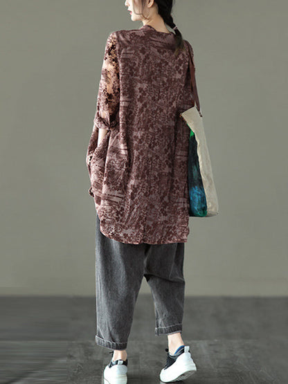 Vintage Loose Embroidered Lace Hollow Blouse