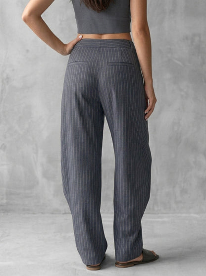 High Waisted Wide Leg Buttoned Contrast Color Split-Joint Striped Blazer Pants Trousers
