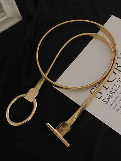 Buckle Geometric Pleated Solid Color Belts