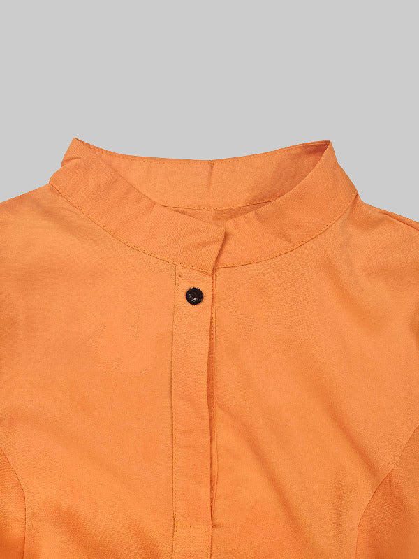 A-Line Long Sleeves Buttoned Layered Pleated Pockets Ruffled Solid Color Split-Joint Stand Collar Maxi Dresses