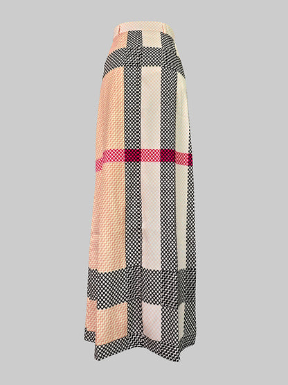 High Waisted Loose Printed Split-Joint Striped Long Skirts Skirts