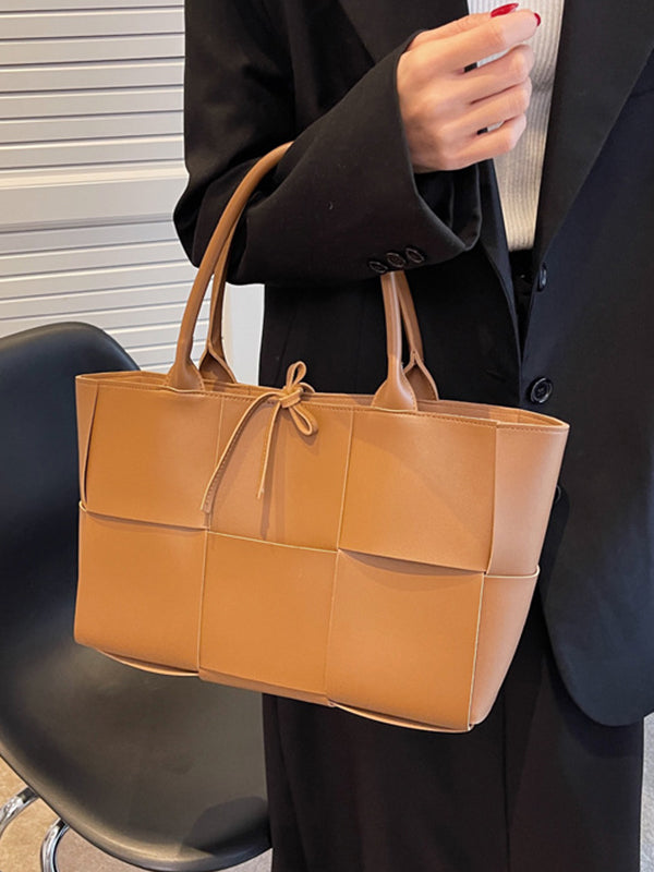 Solid Color Split-Joint Woven Shoulder Bags Handbags