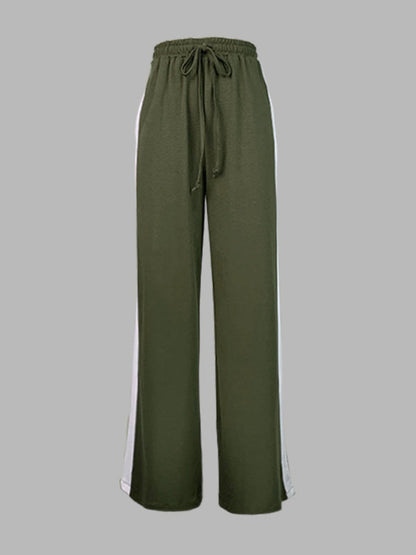 Loose Wide Leg Contrast Color Drawstring Elasticity Split-Joint Pants Trousers