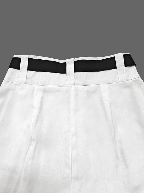 Weite, hoch taillierte Hose mit Kordelzug und Falten 