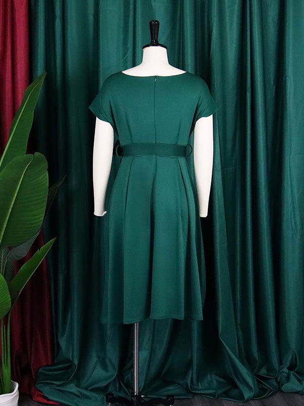 Einfarbige Midikleider mit Schleife und V-Ausschnitt 