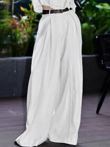 High Waisted Loose Pleated Solid Color Split-Joint Suit Pants