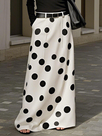 Loose Elasticity No Belt Pockets Polka-Dot Skirts Bottoms