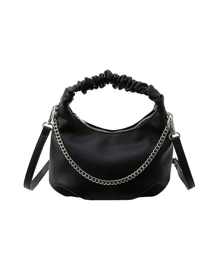 Chains Pleated Solid Color Zipper Crossbody Bags Handbags