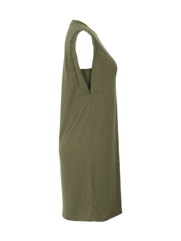 Mini-robes trapèze amples à col rond et fentes de couleur unie 