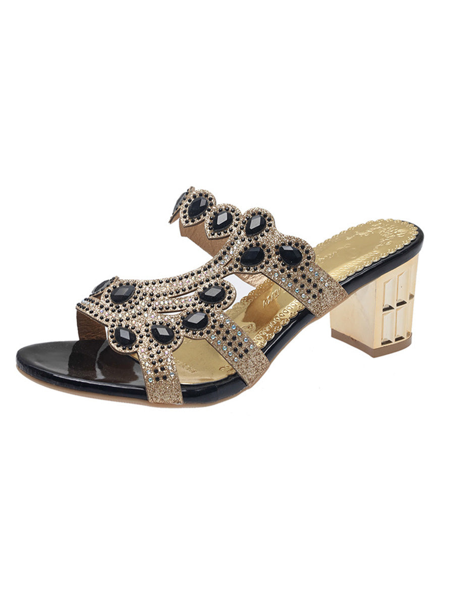 Square Open Toe Rhinestone Pumps