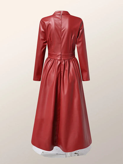 Long Sleeves Hollow Solid Color High-Neck Maxi Dresses