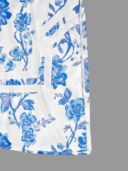 Flared Sleeves Loose Flower Print Split-Joint Split-side Deep V-Neck Midi Dresses