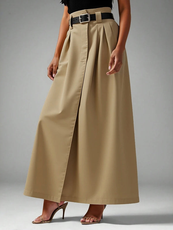 A-Line Loose No Belt Solid Color Zipper Skirts Bottoms
