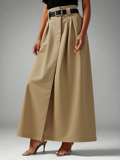 A-Line Loose No Belt Solid Color Zipper Skirts Bottoms