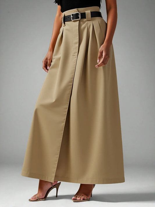A-Line Loose No Belt Solid Color Zipper Skirts Bottoms