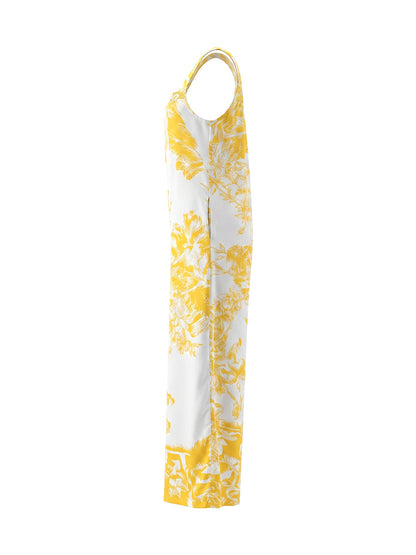 Pockets Pleated Flower Print Wide Leg Sleeveless Spaghetti-Neck Jumpsuits